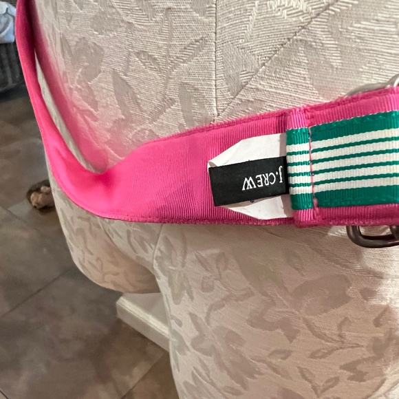 J Crew Grosgrain Striped Belt, Pink Green White, Chrome Buckle M/L - Picture 3 of 3